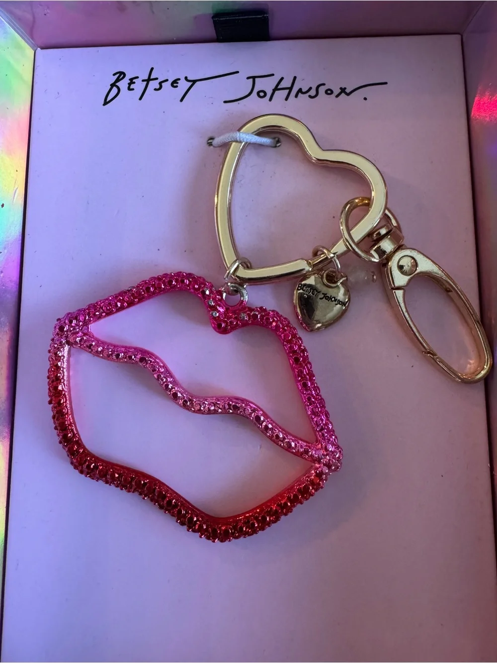 Betsey Johnson Glittery Pink Lips Keychain/Jewelry Bag Charm NIB $48 Retail